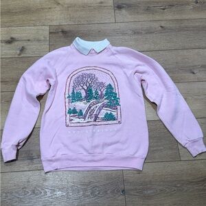 Vintage Granny Core Medium Light Pink Collared Crewneck Sweatshirt Medium